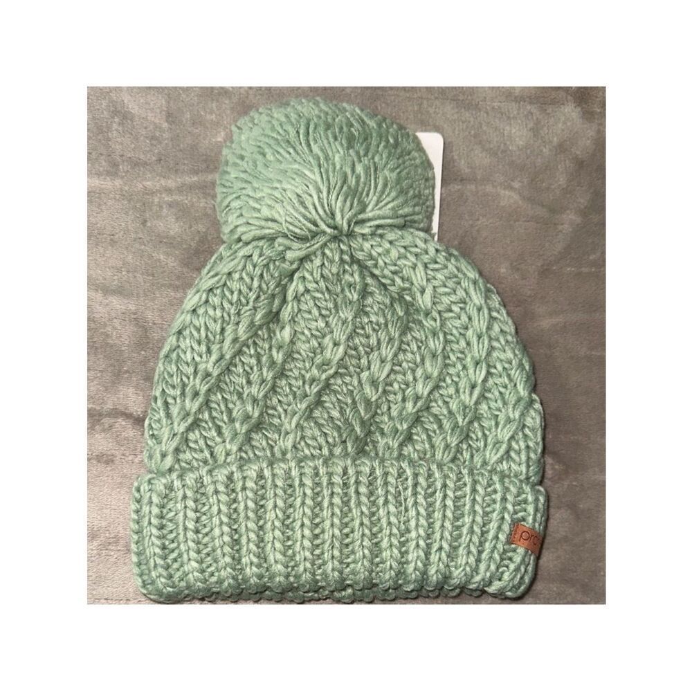 ASOS x Protest Juniper Paisley 21 Green Diagonal Knit Pom Pom Lined Beanie Hat